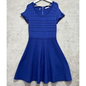 Rebecca Taylor Fit & Flare Dress Womens Large Blue‎  Stretch Knit Minimalist